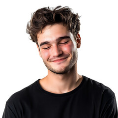 A Man with a Shy Smile Looking Down with Red Cheeks Isolated on Transparent Background
