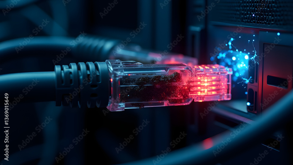Poster networking cables transformed into data-siphoning conduits, visually demonstrating active exfiltrati