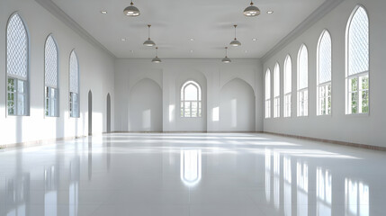 Obraz premium Empty White Architectural Hall With Arch Windows