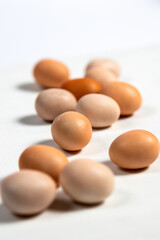 Chicken eggs on a white background
