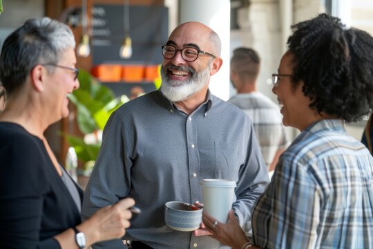 Mature business man having coffee with his colleagues in a coffee shop