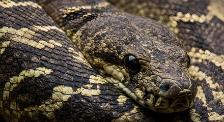Obraz premium Intricate Details of a Diamond Python's Scaled Skin in a Macro Photograph