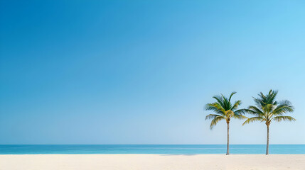 Two Palm Trees On Beach At Sunny Day