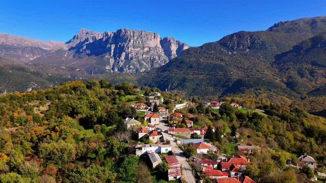 Flying over Agios Minas village in Vikos-Ao&ouml;s National Park