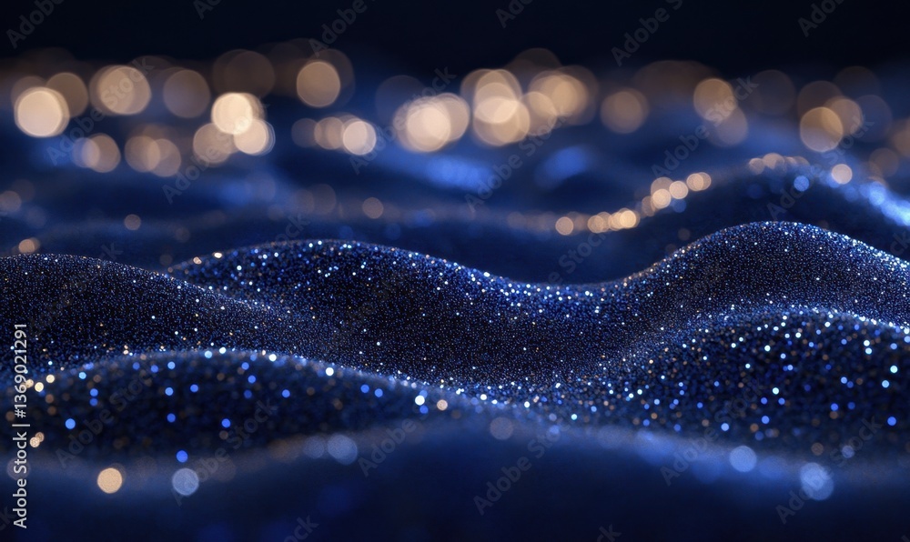 Poster abstract blue particle waves with bokeh background for digital art
