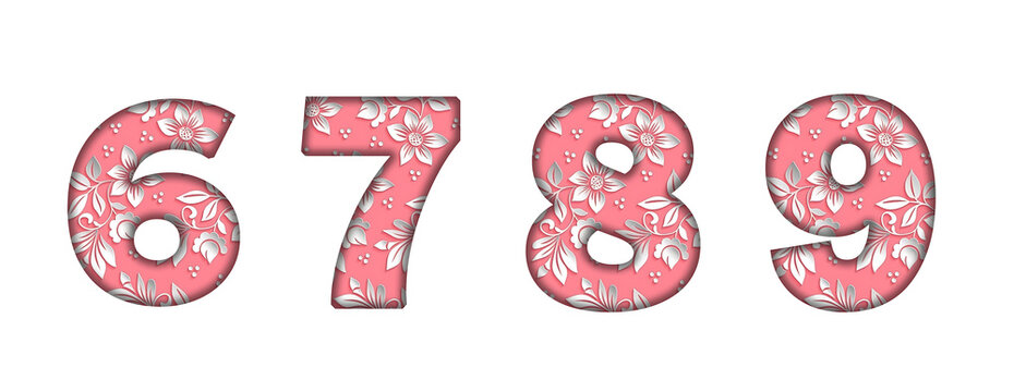 6, 7, 8, 9 Floral Pink pattern Number letter text typography font copy transparent