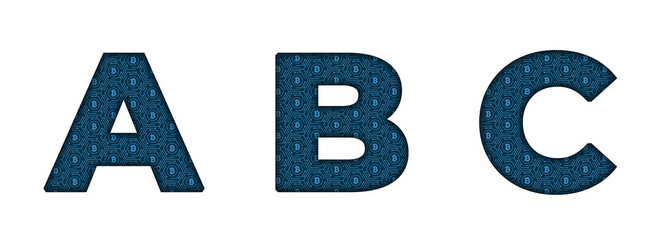 A, B, C  crypto currency bitcoin pattern sign Alphabet letter text typography font copy transparent