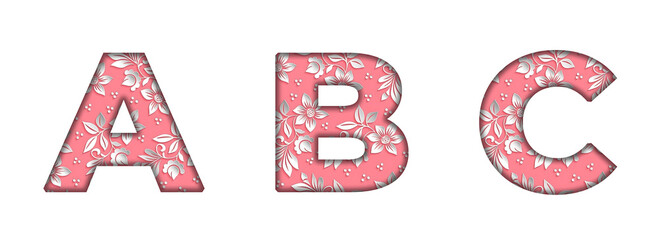 A, B, C  Floral Pink pattern Military Alphabet letter text typography font copy transparent