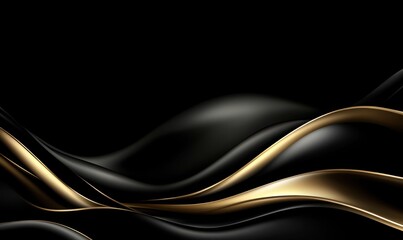 Abstract gold and black waves on dark background for elegant design