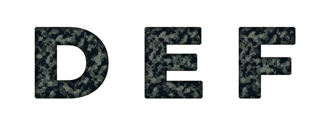 D, E, F  Camouflage pattern Camo Military Army Military Alphabet letter text typography font copy transparent