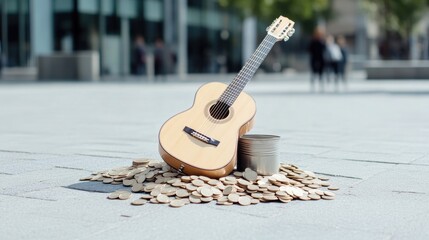 Acoustic guitar on city street
