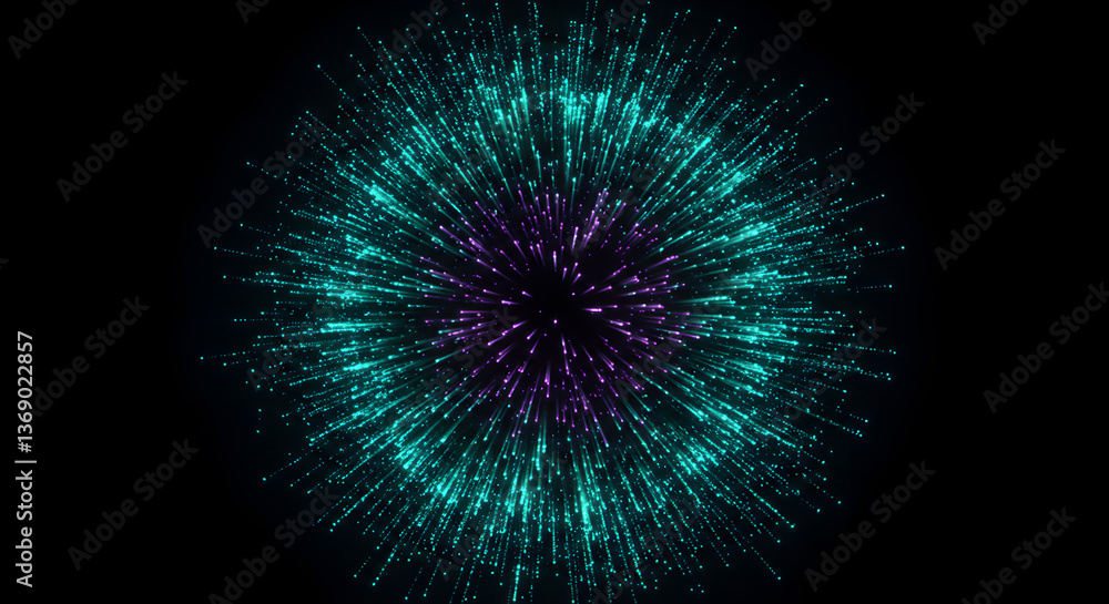 Aufkleber glows and sparks: an abstract sci-fi particle burst on black canvas