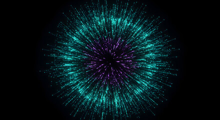 Fototapeta premium Glows and Sparks: An Abstract Sci-Fi Particle Burst on Black Canvas