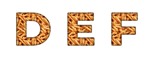 D, E, F  French Fries Wedges Fries Potato Sticks pattern Alphabet letter text typography font copy transparent