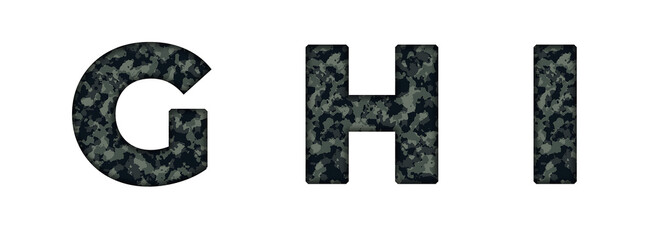G, H, I Camouflage pattern Camo Military Army Military Alphabet letter text typography font copy transparent