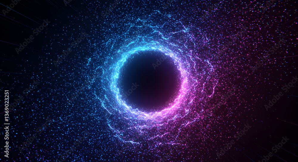 Poster a mesmerizing cosmic vortex illuminated with vibrant particle effects and energy flows