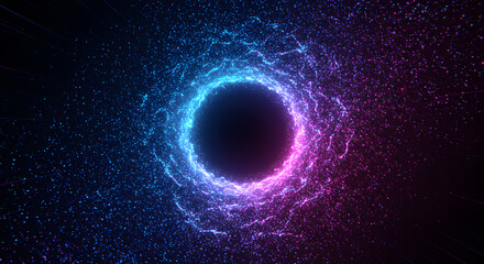 A mesmerizing cosmic vortex illuminated with vibrant particle effects and energy flows