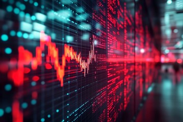 Obraz premium Futuristic stock market wallpaper featuring red and black colors with blurred light effects