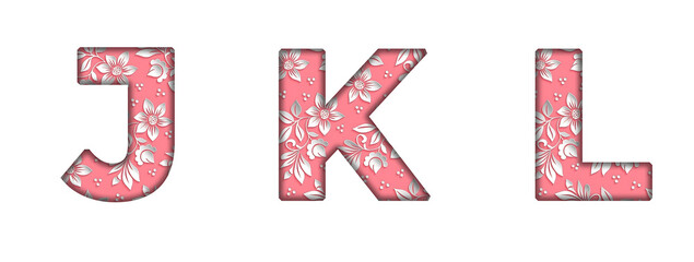 J, K, L  Floral Pink pattern Military Alphabet letter text typography font copy transparent