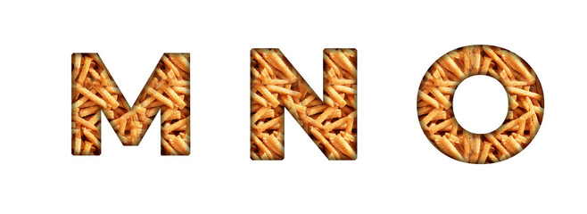 M, N, O  French Fries Wedges Fries Potato Sticks pattern Alphabet letter text typography font copy...