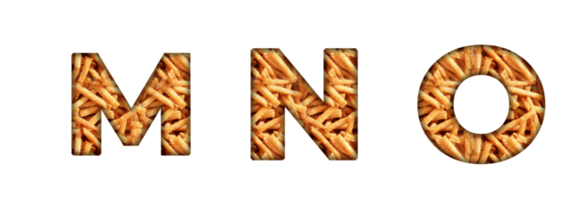 M, N, O  French Fries Wedges Fries Potato Sticks pattern Alphabet letter text typography font copy transparent