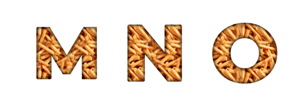 M, N, O  French Fries Wedges Fries Potato Sticks pattern Alphabet letter text typography font copy transparent