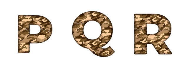P, Q, R  Desert Camouflage Camo Army Military Alphabet letter text typography font copy transparent
