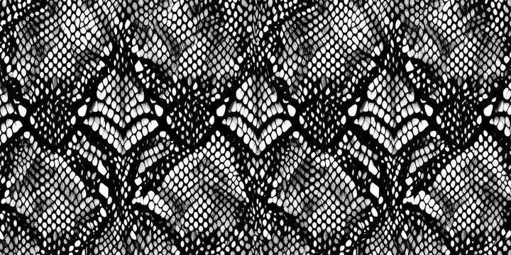 Seamless monochrome snake skin pattern, black and white vector texture , monochrome, snake skin