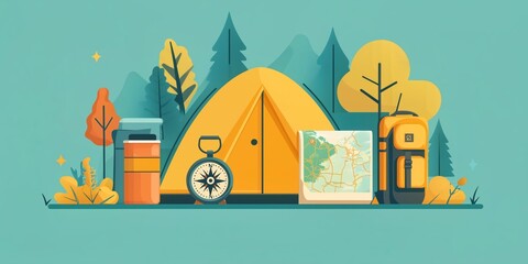 Camping essentials vector illustration with flat design style for travel, adventure