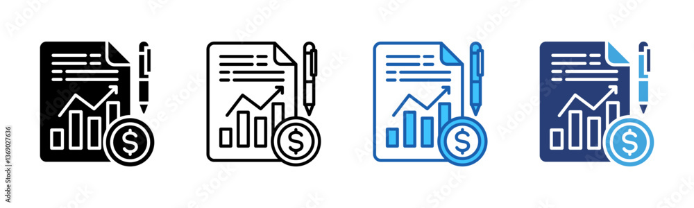 Poster financial statement icon sheet multiple style collection