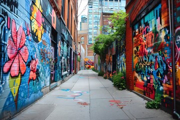 Fototapeta premium Urban Graffiti Street Art Scene vibrant edgy street scene showcasing dynamic urban graffiti modern murals bustling city vibes contemporary street culture urban graffiti street art modern edgy vibrant