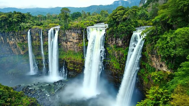 Frames A cinematic landscape shot of Ban Gioc Waterfall, with mist ri s-high-contrast, a-2, 39976904