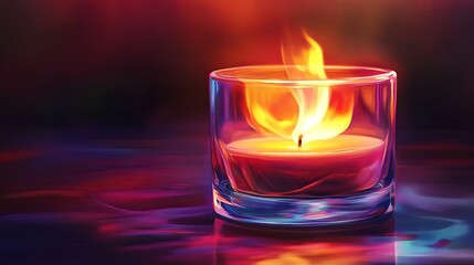 Candle light in glass, warm glow, romantic mood, home decor, relaxation, spa, meditation, aromatherapy, flame effect