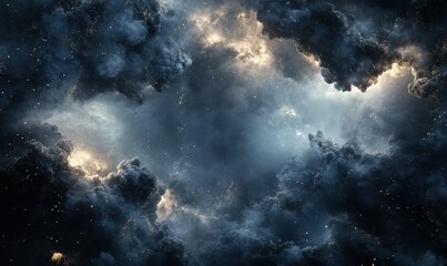 Obraz premium Dramatic dark storm clouds with lightning, stars, atmospheric background