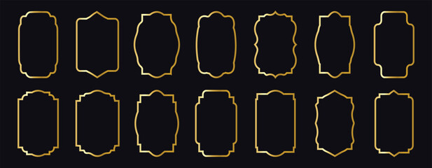islamic frame collection gold luxury ornament abstract white arabic background. Black and golden linear Arabic door or window collection.