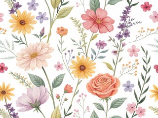 Whimsical Watercolor Floral Seamless Pattern