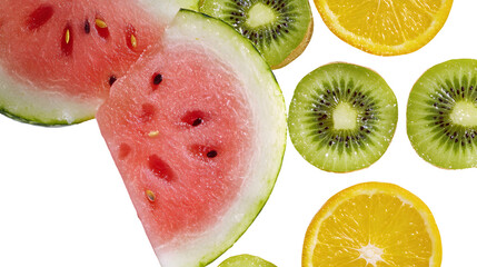 Watermelon Kiwi and Orange Slices Fresh Fruit Background for Summer Designs