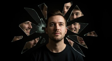 Shattered Reflections: A Man's Internal Struggle Visualized Through a Broken Mirror