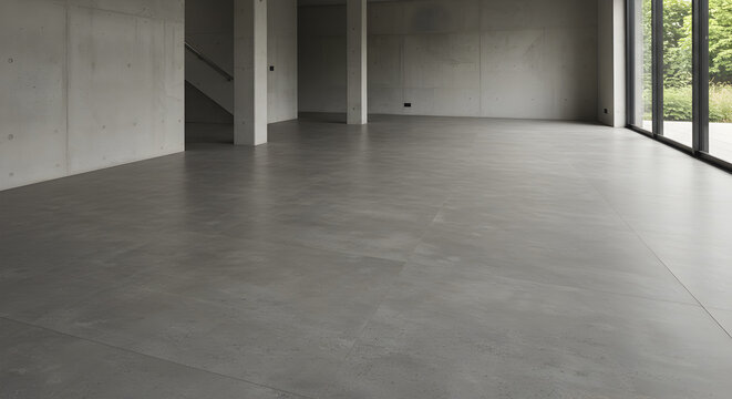 Minimalist architectural space with microcement flooring and natural light exposure