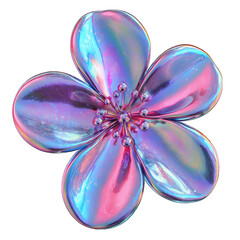 Fototapeta premium Iridescent holographic flower isolated on transparent background cutout