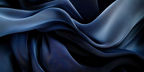 Obraz premium Abstract background with dark blue and gray tones, featuring flowing shapes of fabric or waves