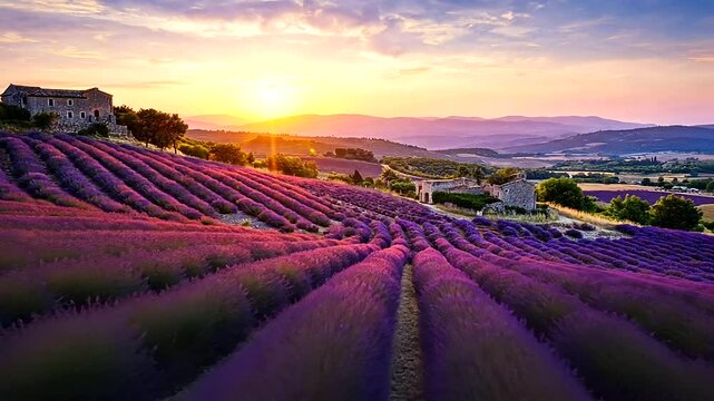 Frames A breathtaking wide-angle shot of rolling lavender fields in Provence, bathed i a-2, 10556820