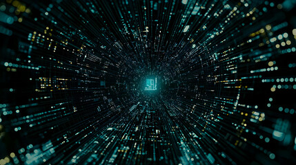 Abstract Futuristic Digital Tunnel With Glowing Light