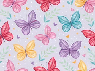 Gardinen Kinderzimmer Muster  Delicate Butterfly and Leaf Seamless Pattern on a Light Purple Background  © Uilex 