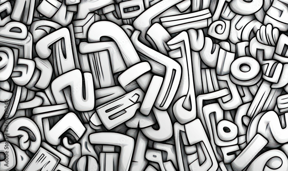 Poster detailed monochrome illustration with an interwoven pattern of abstract shapes, perfect for backgrou