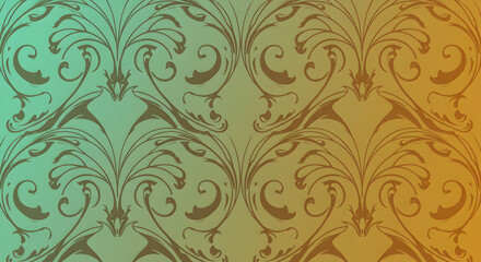 Elegant Art Nouveau pattern with mint to gold gradient, sophisticated vintage background