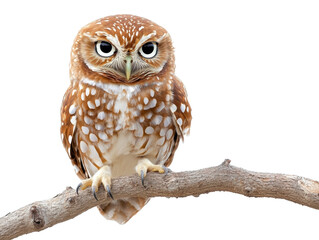 Naklejka premium Curious owl perched on a branch showcasing intricate feather patterns, cut out