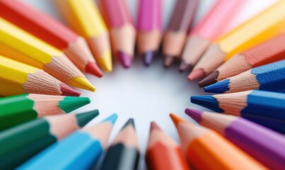 Fototapeta premium A vibrant circle of colorful pencils arranged to inspire creativity and artistic expression.