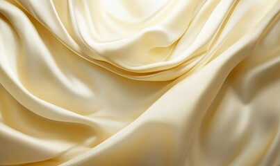 Obraz premium Smooth, flowing cream silk fabric draped background for luxury, fashion, or design