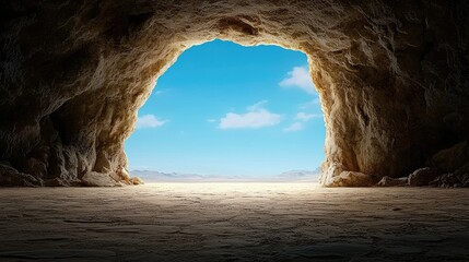 Cave Entrance to Desert Landscape: A Serene Vista
